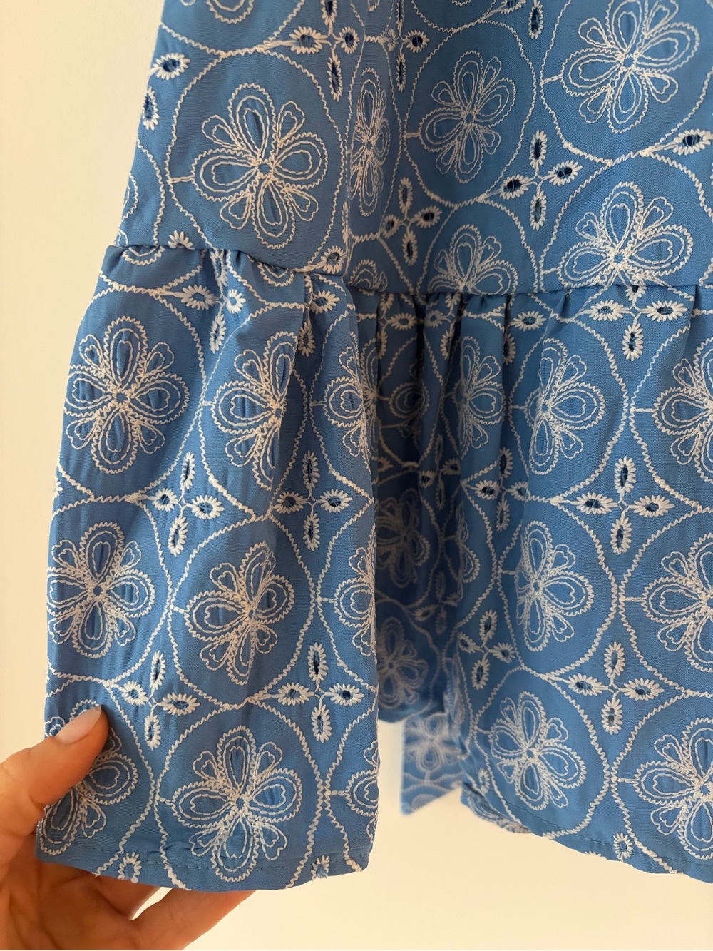 Blue stitch Patterned Ruffle-Strap Mini Dress - Picture 5 of 6